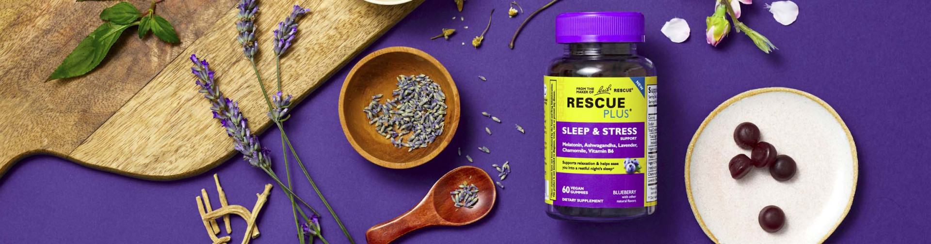NEW! Sleep & Stress Support Gummy, from Rescue Plus | With ashwagandha, lavender, chamomile, B6, melatonin