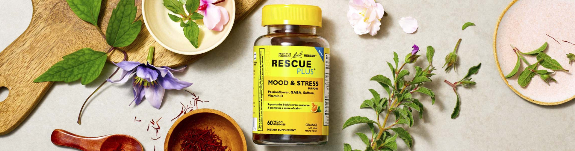 NEW! Mood & Stress Support gummy, from Rescue Plus | Traditional botanical & key nutrient blend